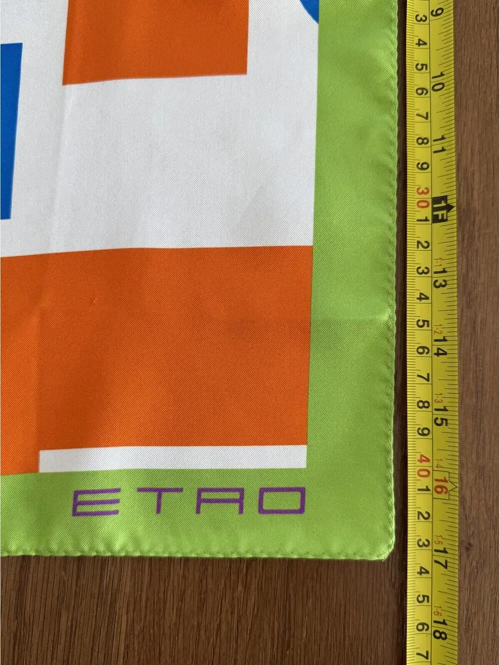 ETRO Silk Square Scarf Geometric Print Green Blue Orange White 2015 Milan-Italia